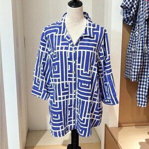 John Mark Blue and White Linen Blouse